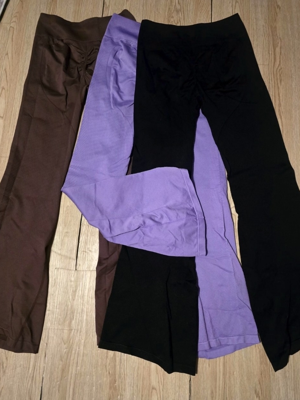 Womenโs Stretch Ribbed Pants - Black, Lavender, Brown